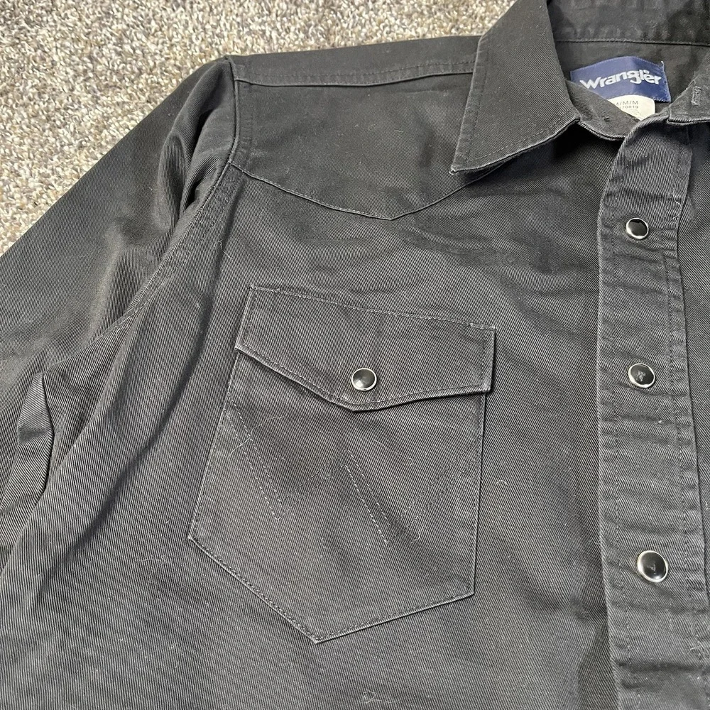Wrangler Shirt Mens Size M Black Western Snap Front Long Sleeve Cowboy Workwear - Picture 3 of 13